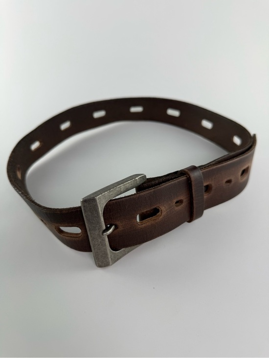 Other - Vintage Y2K Perforated Leather Belt with Silver Tone Square Buckle Size 32 Brown